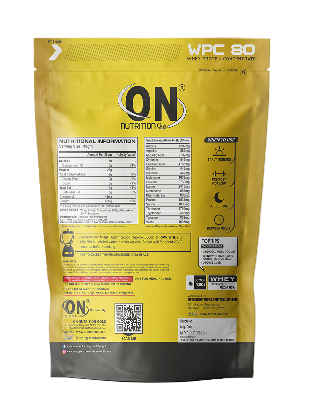 On Nutrition Gold Raw Whey - 900g (2lbs)