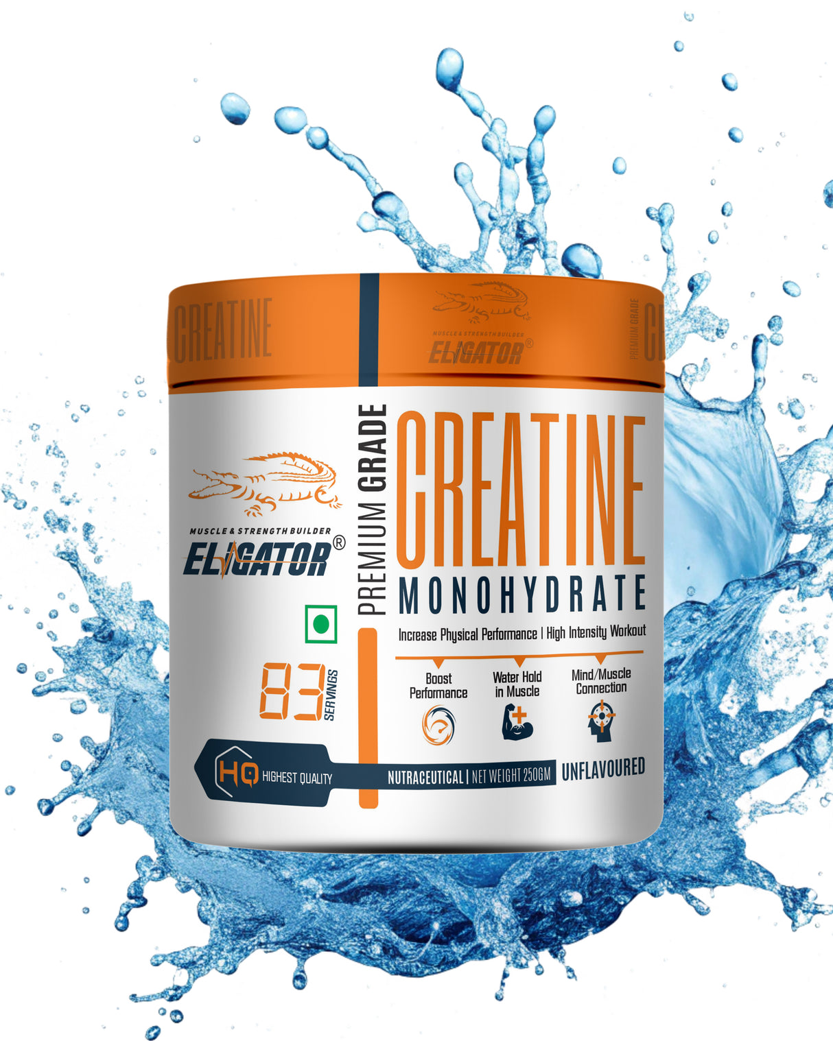 Eligator Creatine Monohydrate Unflavoured 250gm 83 Servings
